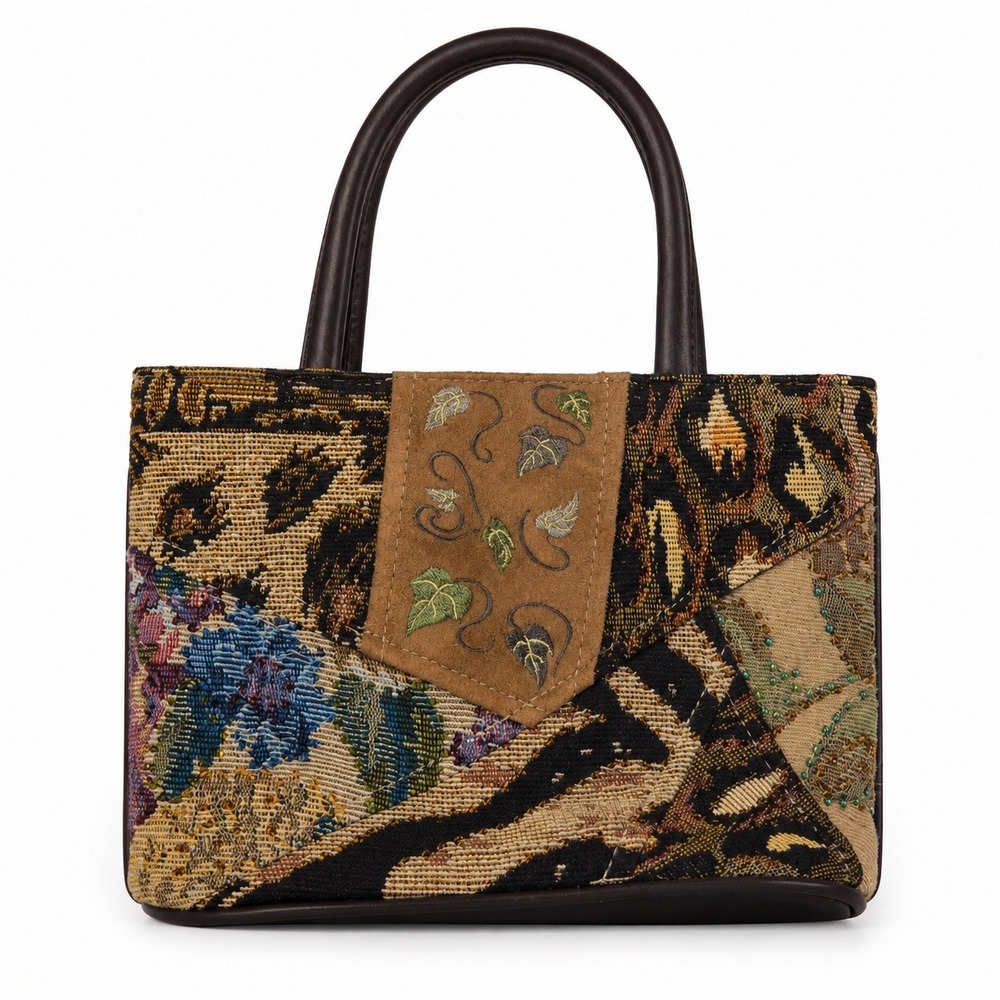 Tapestry Mixed Print Patchwork Satchel Handbag Small Multicolor Leopard Floral